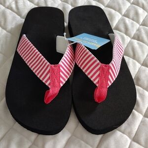 New Striped Pink and Black Sandals,size 7-8.